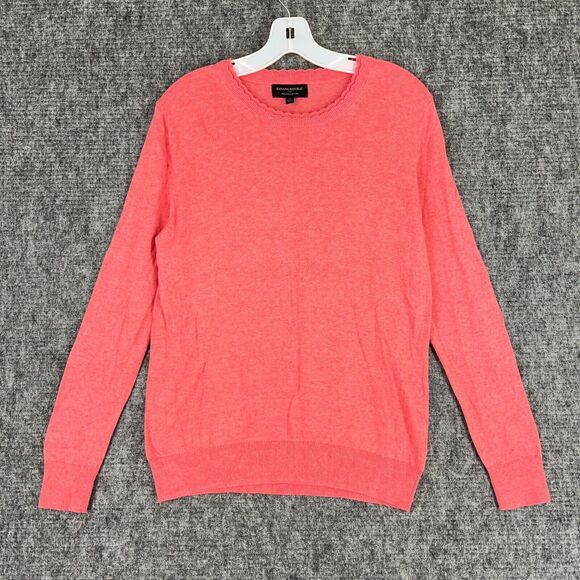 Banana Republic Womens Premium Luxe Yarn Sweater Medium Pink Scallop Crew Neck - Picture 1 of 8